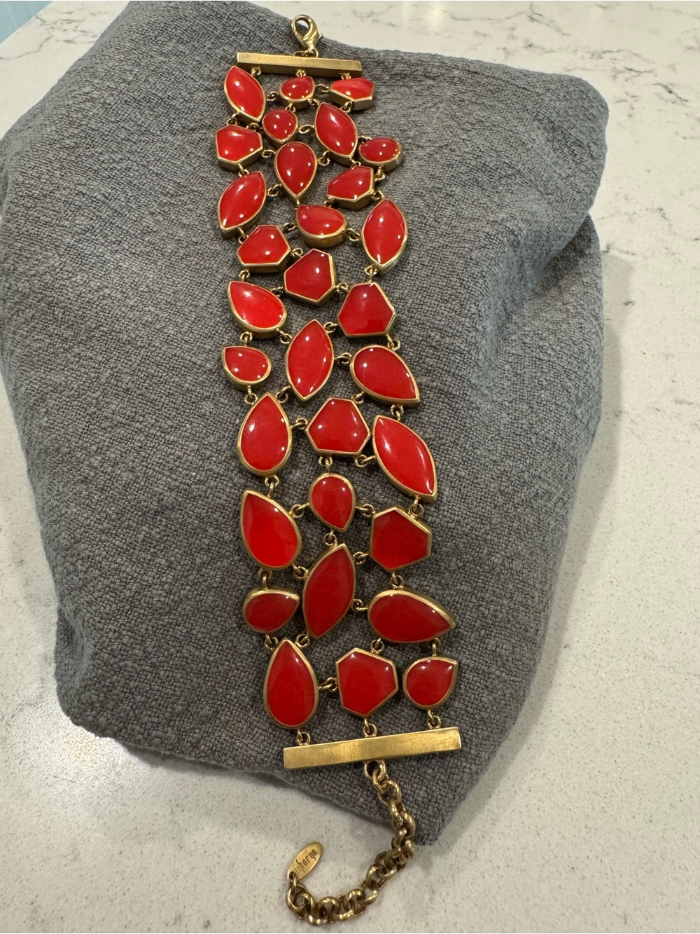 Isharya 18k Gold Plated Red Bezel Bracelet. Excellent, like new condition